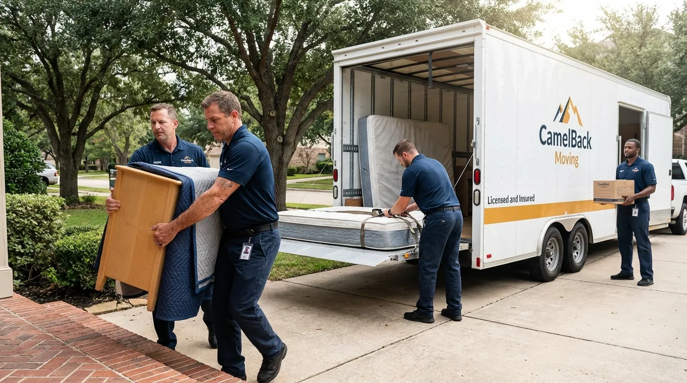 Crew loading residential truck for cross-state move from Walnut, CA