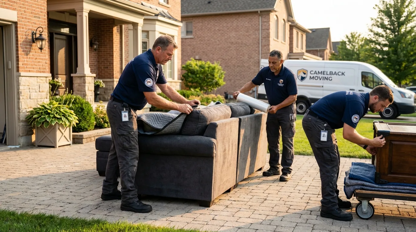 Large estate moving crew wrapping furniture in Walnut, CA
